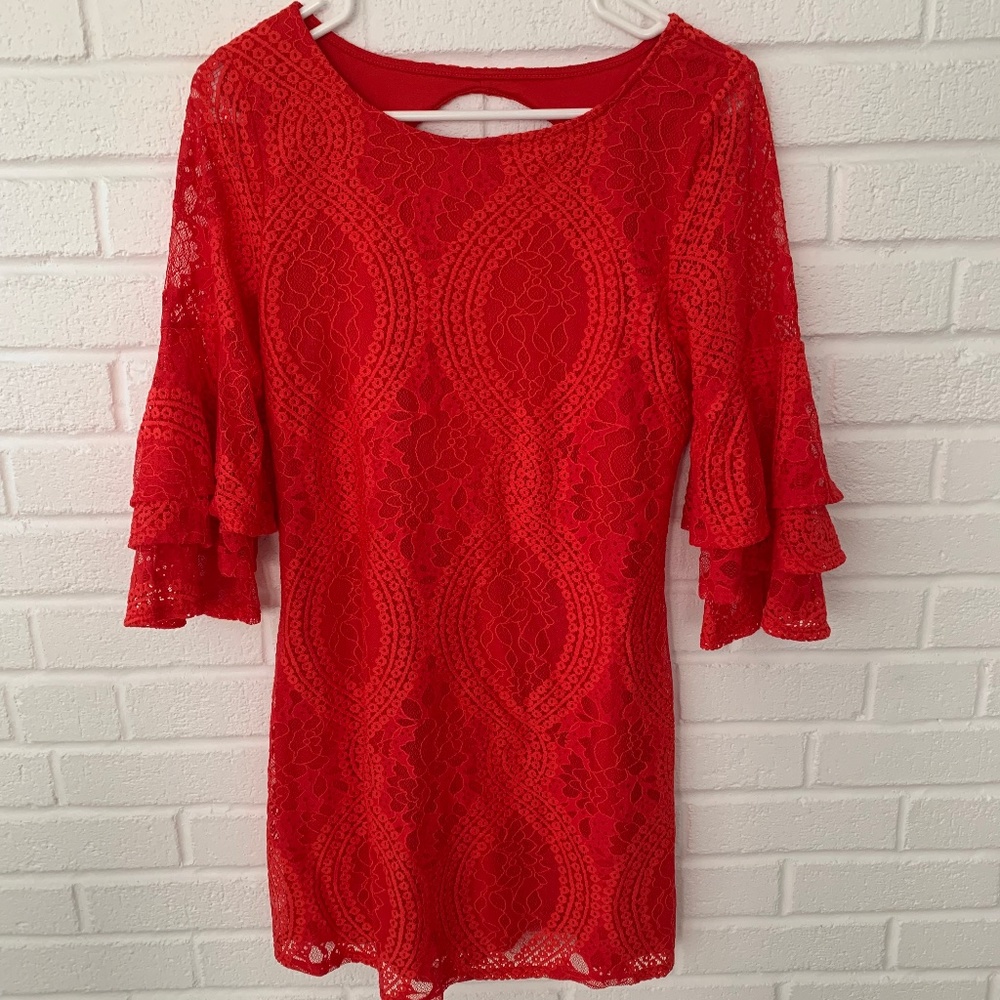 Francesca’s Orange Floral and Lace Dress